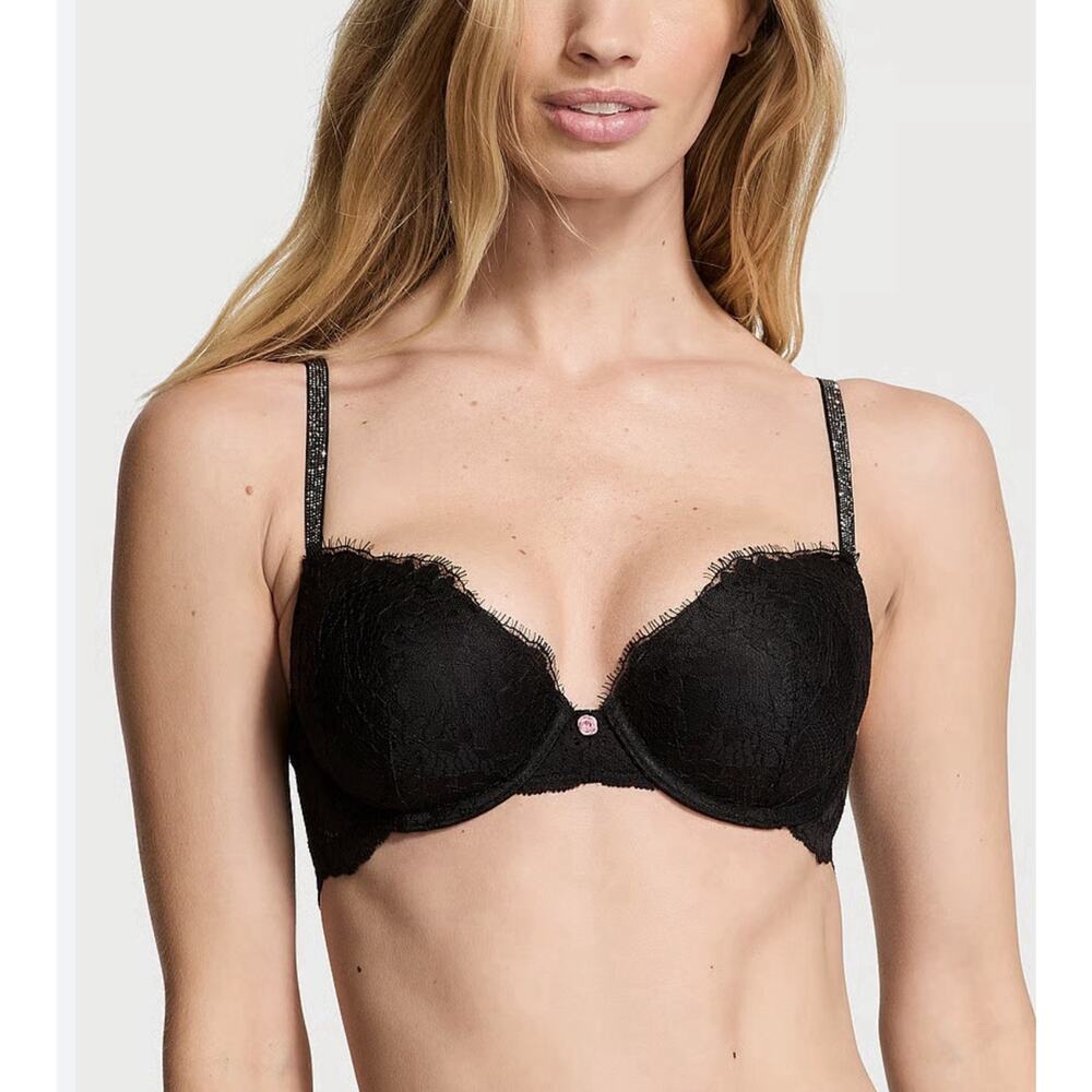 Victoria’s Secret Dream Angels Twinkle Strap Lace Push Up Bra 34B Black Lingerie